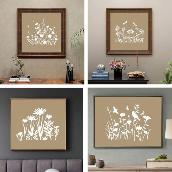 Picture of 1 Set Plastic DIY Painting Templates Stencils White Flower Grass 15.2cm x 12.7cm