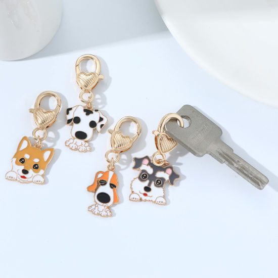 Picture of Cute Keychain & Keyring Gold Plated Multicolor Dog Animal Heart Enamel