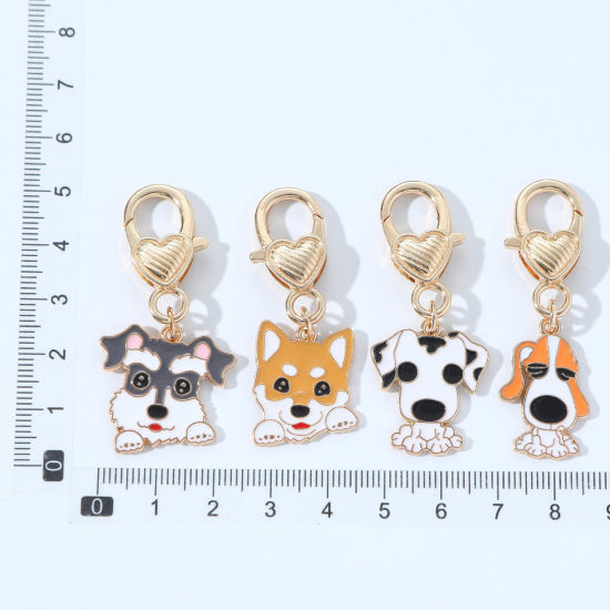 Bild von 1 Stück Niedlich Schlüsselkette & Schlüsselring Vergoldet Bunt Hund Herz Emaille