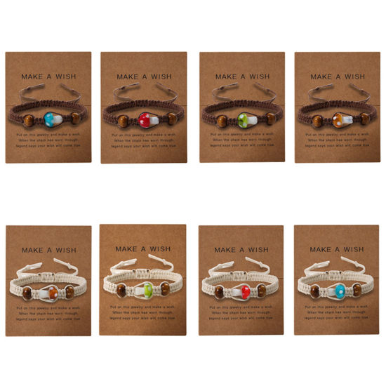 Image de 1 Pièce Bracelets Tressés Série de Carton en Acrylique & Bois Multicolore Champignon Réglable