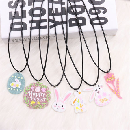 1 Unidad PU & Acrílico día de Pascua Collar con Colgante Multicolor Guirnalda Mensaje " Happy Easter "