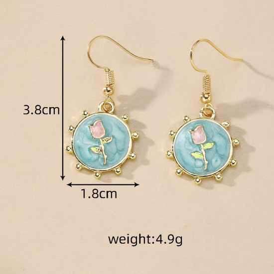 Picture of Retro Earrings Gold Plated Multicolor Round Rose Flower Enamel