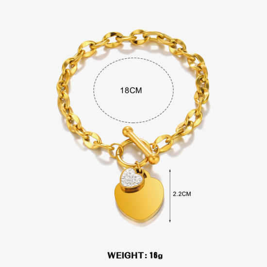 Image de 1 Pièce Placage Sous Vide Écologique À la Mode Bracelets à Breloques Chaîne Maille Cheval Hip-Hop en 304 Acier Inoxydable Multicolore Cœur Unisexe Fête