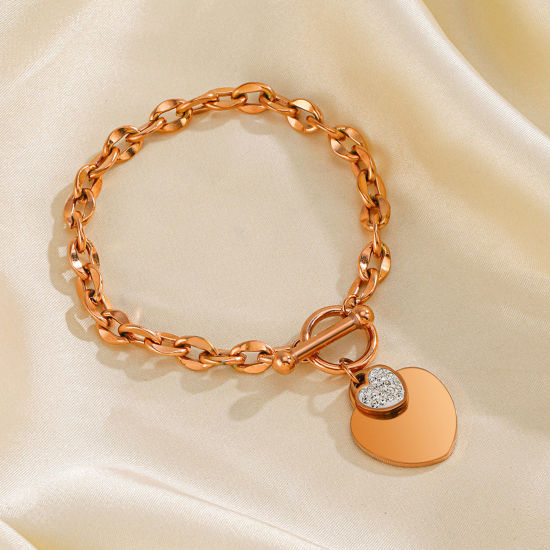 Image de 1 Pièce Placage Sous Vide Écologique À la Mode Bracelets à Breloques Chaîne Maille Cheval Hip-Hop en 304 Acier Inoxydable Multicolore Cœur Unisexe Fête