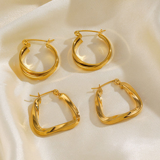 Bild von 1 Paar Hypoallergen Stilvoll Ins Stil 18K Gold plattiert 304 Edelstahl Twist Kreisring Hoop Ohrringe Für Frauen Party