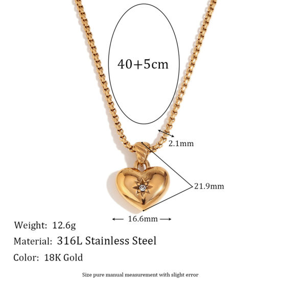Imagen de 1 Unidad Enchapado al Vacío Ecológico Retro día de San Valentín Oro Real Chapado 316 Acero Inoxidable Link Curb Chain Corazón Estrella Collar con Colgante Para Mujeres Día de San Valentín