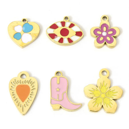 Eco-friendly 304 Stainless Steel Stylish Charms 18K Real Gold Plated Multicolor Flower Enamel
