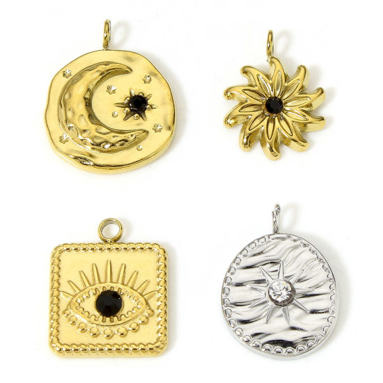 Immagine di 1 Pz Placcatura Sottovuoto Ecologica 304 Acciaio Inossidabile Galassia Ciondoli Tondo Stella Trasparente Strass