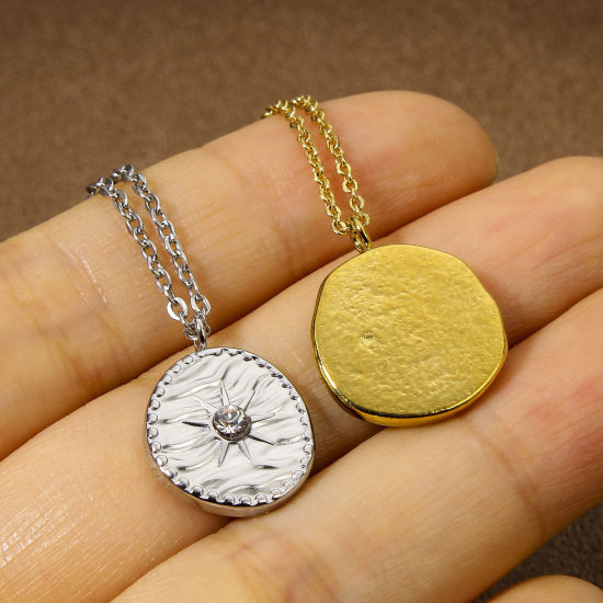 Immagine di 1 Pz Placcatura Sottovuoto Ecologica 304 Acciaio Inossidabile Galassia Ciondoli Tondo Stella Trasparente Strass