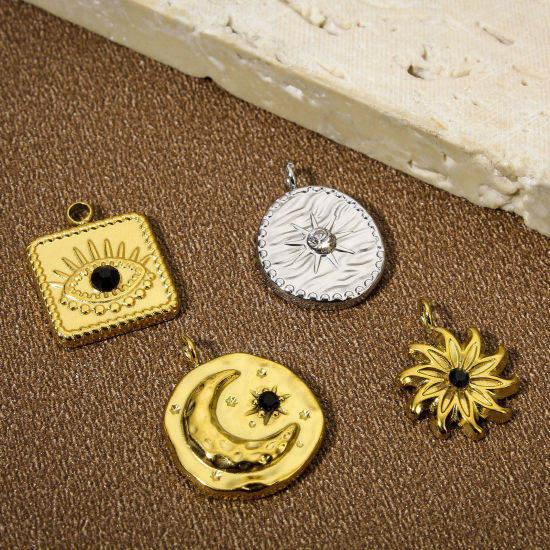 Immagine di 1 Pz Placcatura Sottovuoto Ecologica 304 Acciaio Inossidabile Galassia Ciondoli Tondo Stella Trasparente Strass