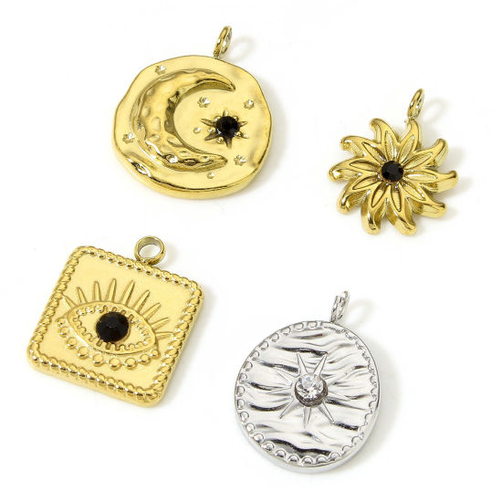 Immagine di 1 Pz Placcatura Sottovuoto Ecologica 304 Acciaio Inossidabile Galassia Ciondoli Tondo Stella Trasparente Strass