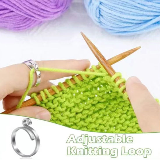 Picture of Zinc Based Alloy Adjustable Knitting Crochet Loop Yarn Guide Finger Ring Silver Tone 25mm