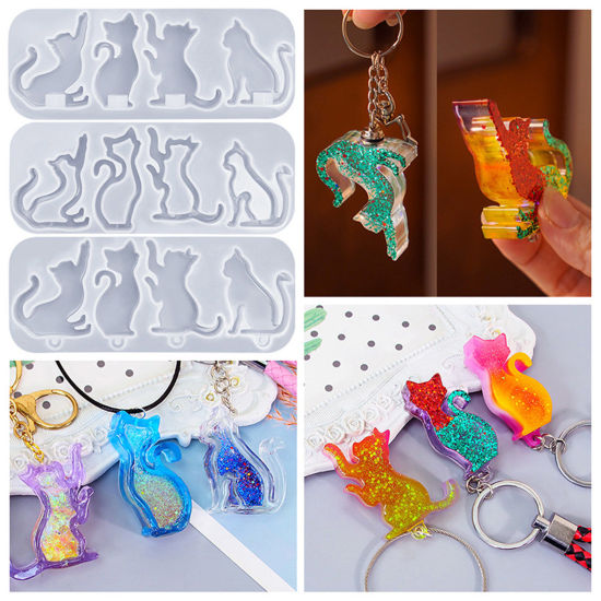 Picture of Silicone Resin Mold For Keychain Necklace Earring Pendant Jewelry DIY Making Cat White