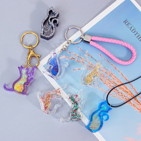 Picture of Silicone Resin Mold For Keychain Necklace Earring Pendant Jewelry DIY Making Cat White