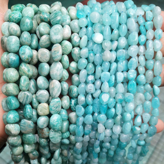 Picture of 1 Strand Amazonite ( Natural Dyed ) Beads For DIY Charm Jewelry Making Irregular Lake Blue