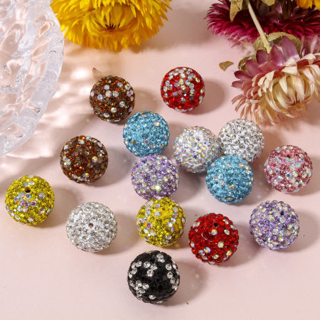 Polymer Clay Beads For DIY Jewelry Making Round Multicolor Clear Rhinestone About 16mm Dia, Hole: Approx 1.2mm