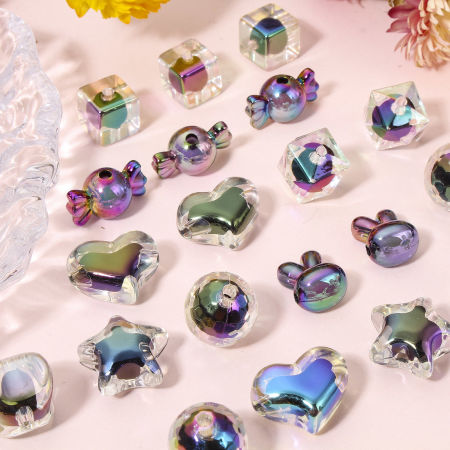 Picture of Acrylic Beads For DIY Jewelry Making Multicolor Pentagram Star Heart Beads in Bead