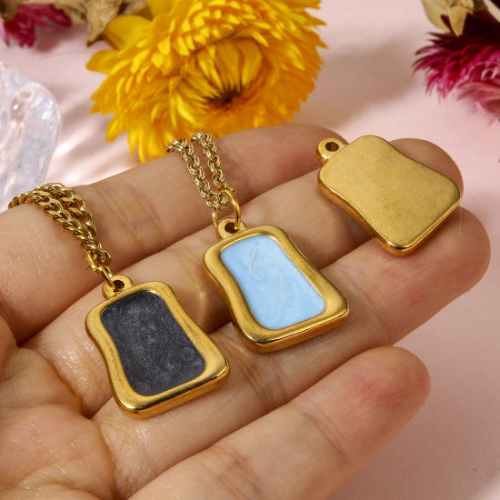 Immagine di 2 Pz 304 Acciaio Inossidabile Charms Rettangolo Placcato Oro 18K Smalto 22mm x 16mm