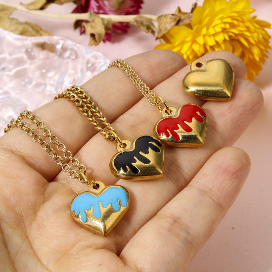 Immagine di 1 Pz 304 Acciaio Inossidabile Charms Cuore Placcato Oro 18K Smalto 17mm x 16.5mm