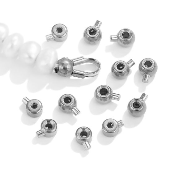 Picture of 304 Stainless Steel Crimp Beads Stoppers For Bracelet Necklace Ends Jewelry Making Accessories Flat Round