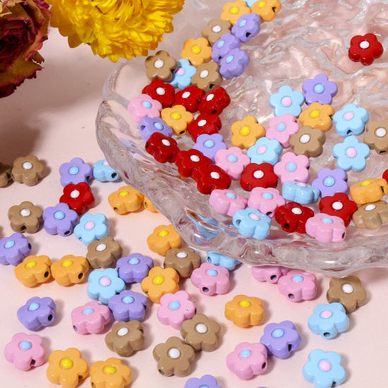 Image de 10 Pcs Perles pour DIY Fabrication de Bijoux de Pendentife en Alliage de Zinc Collection Végétale Multicolore Fleur Émail 10mm x 10mm, Trou: env. 1.4mm
