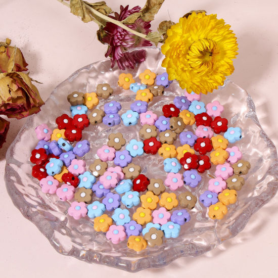 Image de 10 Pcs Perles pour DIY Fabrication de Bijoux de Pendentife en Alliage de Zinc Collection Végétale Multicolore Fleur Émail 10mm x 10mm, Trou: env. 1.4mm