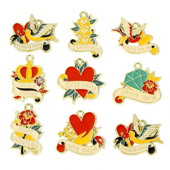 Picture of Zinc Based Alloy Mother's Day Charms Gold Plated Multicolor Enamel