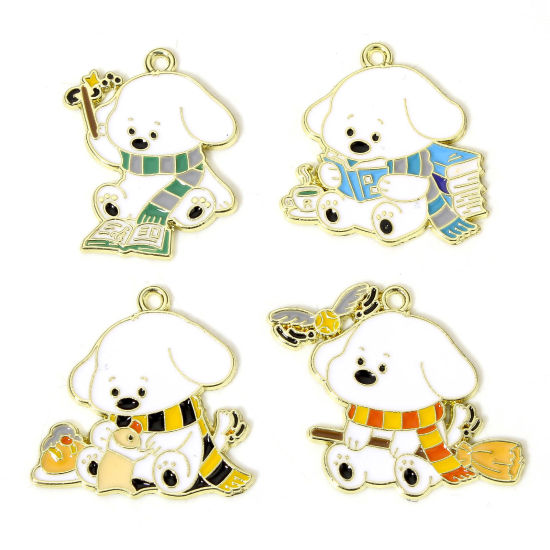Picture of Zinc Based Alloy Charms Gold Plated Multicolor Dog Animal Enamel