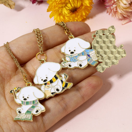 Picture of Zinc Based Alloy Charms Gold Plated Multicolor Dog Animal Enamel