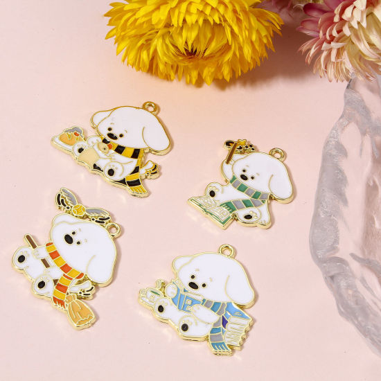 Picture of Zinc Based Alloy Charms Gold Plated Multicolor Dog Animal Enamel