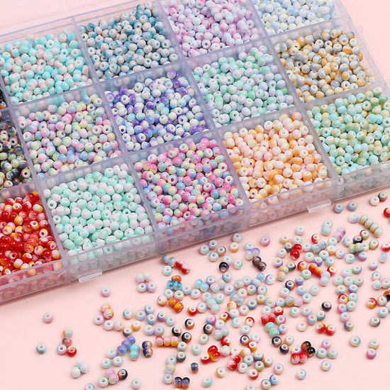 Bild von 10 Grams (Approx 34 PCs/Gram) Glass Seed Beads Round Multicolor Gradient Color About 3mm Dia., Hole: Approx 0.5mm