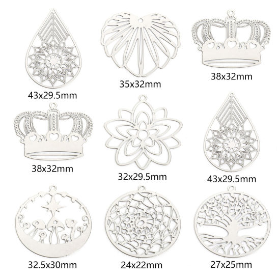 Picture of 304 Stainless Steel Charms Silver Tone Filigree Filigree Stamping