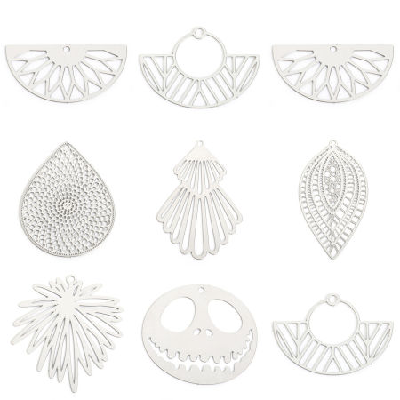 304 Stainless Steel Charms Silver Tone Filigree Filigree Stamping
