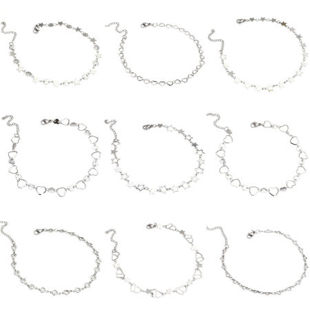 1 Strang 304 Edelstahl Handgefertigte Gliederkette Fußketten Silberfarbe Mit Karabiner Verschluss und Verlängerungskette Extender