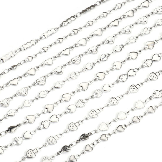 Picture of 304 Stainless Steel Handmade Link Chain Anklet Silver Tone With Lobster Claw Clasp And Extender Chain Heart