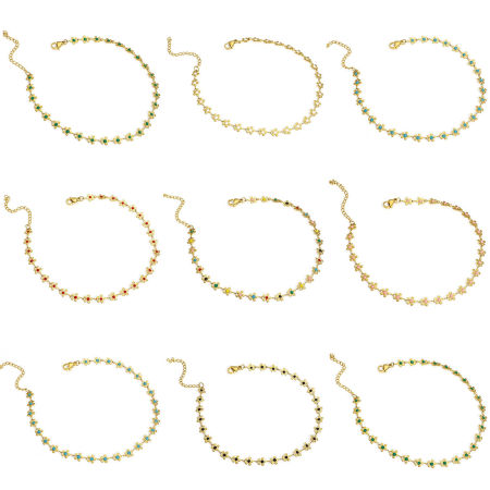 Picture of 1 Piece Vacuum Plating 304 Stainless Steel Handmade Link Chain Anklet 18K Gold Plated Enamel Flower 25cm(9 7/8") long