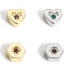 Picture of Brass Valentine's Day Beads For DIY Jewelry Making Real Gold Plated Heart Hexagon Multicolour Cubic Zirconia
