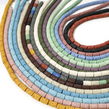 1 Sarta (Grado A) Roca de lava ( Natural/teñido ) Cuentas para la Fabricación de Joyas con Dijes de Bricolaje Cilíndrico Aprox 10mm x 6mm