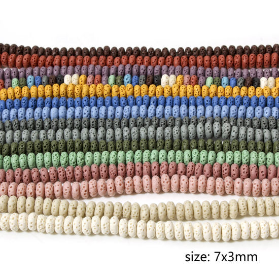 Bild von 1 Strang (Klasse A) Lavagestein （ Natur/Gefärbt ） Perlen für die Herstellung von DIY-Charme-Schmuck Abakus ca. 7mm x 3mm