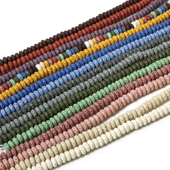 Bild von 1 Strang (Klasse A) Lavagestein （ Natur/Gefärbt ） Perlen für die Herstellung von DIY-Charme-Schmuck Abakus ca. 7mm x 3mm