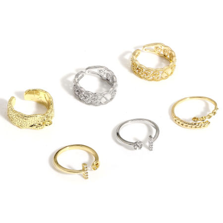 Brass Stylish Open Adjustable Semi Mount Ring For DIY Pearl Setting Lace Real Gold Plated Clear Rhinestone