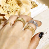 Picture of Brass Stylish Open Adjustable Semi Mount Ring For DIY Pearl Setting Lace Real Gold Plated Clear Rhinestone