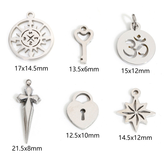 Image de 1 Pièce Breloques en 304 Acier Inoxydable Respectueux de la Nature Religieux Rond Argent Mat Symbole OM/ Aum Creux