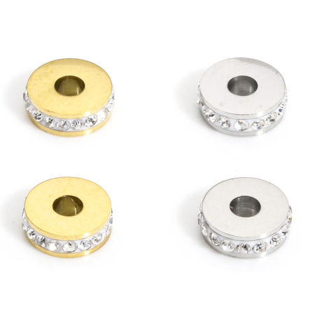 Picture of Eco-friendly 304 Stainless Steel Exquisite Beads For DIY Jewelry Making Circle Ring Multicolor Clear Rhinestone
