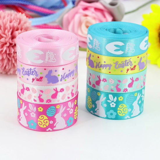 Picture of 1 Roll Polyester Easter Day Ribbon DIY Wedding Party Gift Wrapping Sewing Craft Decoration Multicolor 1.6cm