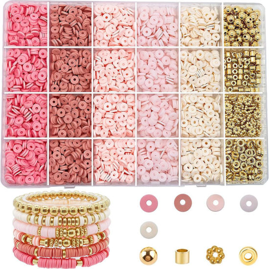 Bild von 1 Box Polymer Ton Perlen-DIY-Kits für Armbänder, Halsketten, Schmuckherstellung, handgefertigte Accessoires 19cm x 13cm
