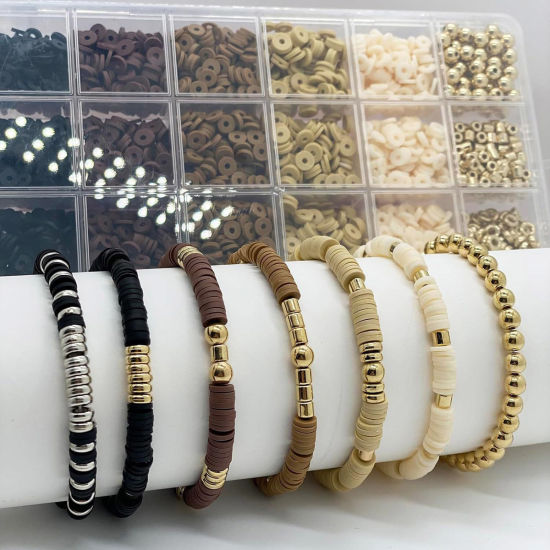 Bild von 1 Box Polymer Ton Perlen-DIY-Kits für Armbänder, Halsketten, Schmuckherstellung, handgefertigte Accessoires 19cm x 13cm