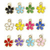 Picture of Zinc Based Alloy Charms Gold Plated Multicolor Sakura Flower Enamel Clear Rhinestone 17mm x 14mm