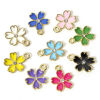 Picture of Zinc Based Alloy Charms Gold Plated Multicolor Sakura Flower Enamel Clear Rhinestone 17mm x 14mm