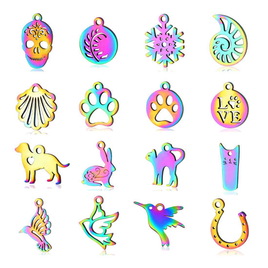 Picture of 304 Stainless Steel Charms Rainbow Color Plated Hollow